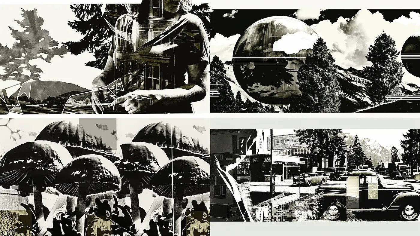 Dynamic Retro-Futuristic Aesthetic with Nature and Urban Elements - Midjourney sref style