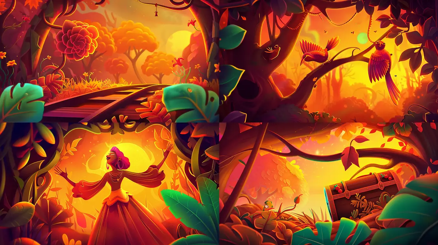 Enchanted Twilight Garden: A Surreal Fusion of Organic Forms and Vibrant Hues - Midjourney sref style