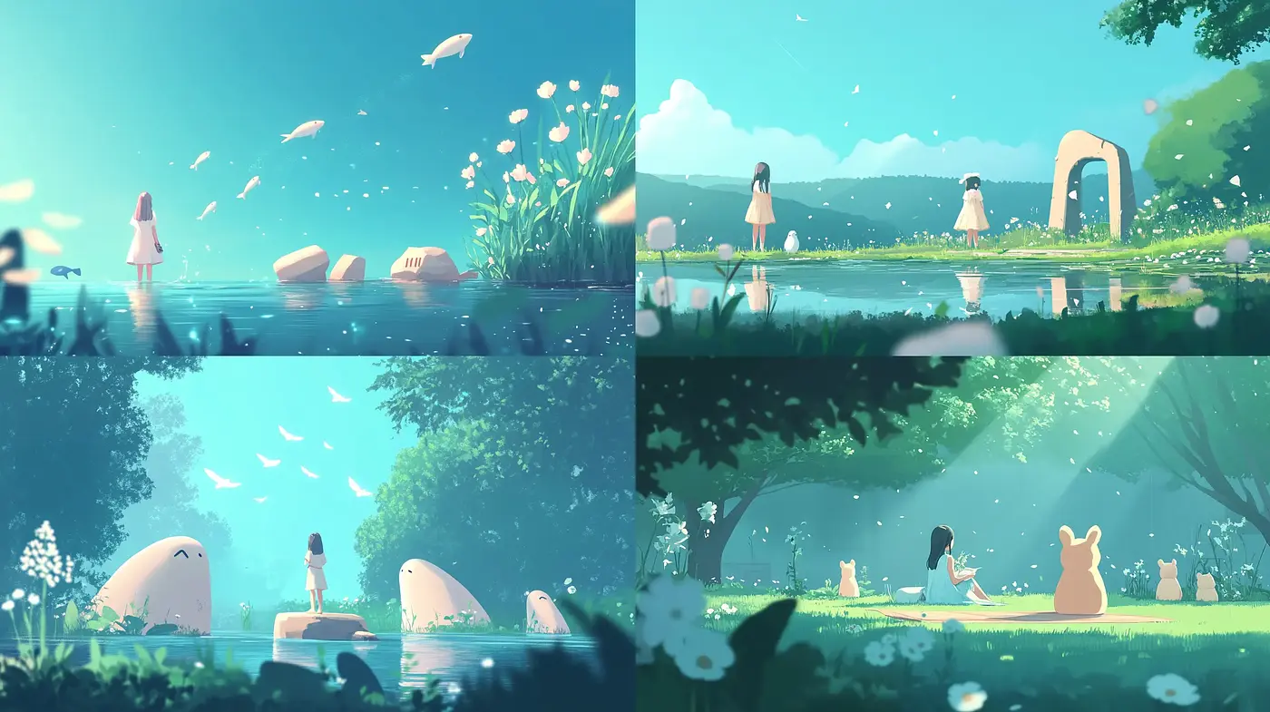 Serene Pastel Vistas with Ethereal Anime Essence - Midjourney sref style