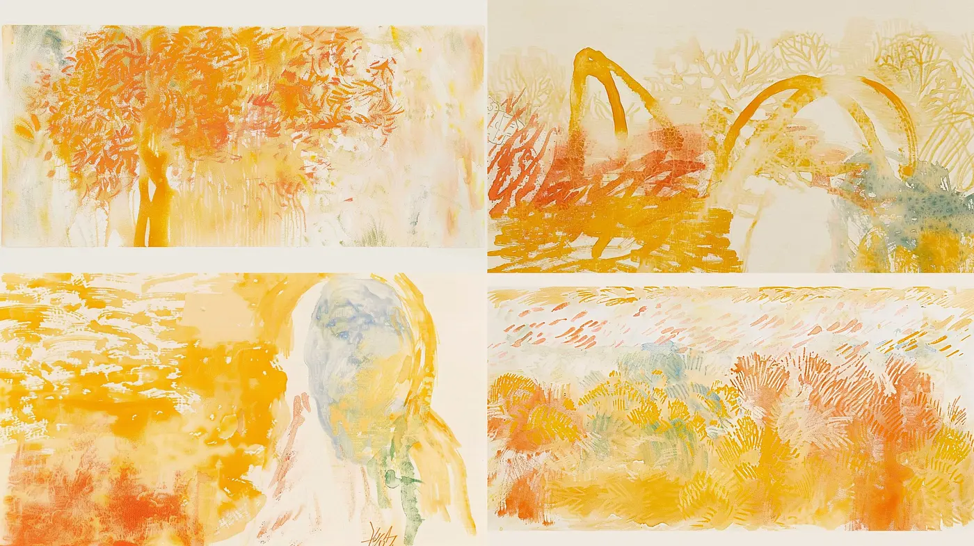 Abstract Warmth: A Fusion of Impressionist and Expressionist Tendencies with a Sunset Palette - Midjourney sref style
