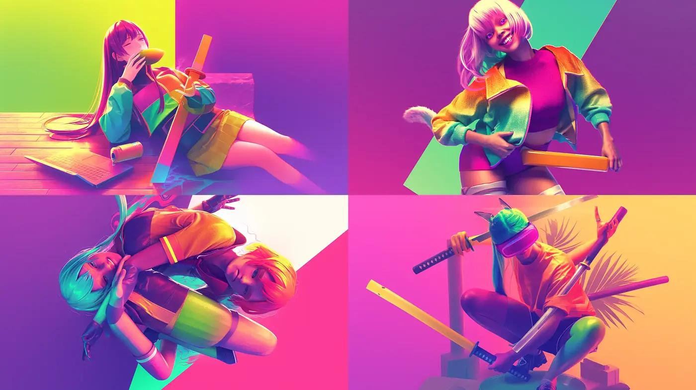 Vibrant Neon Retrofuturism with Abstract Geometry - Midjourney sref style