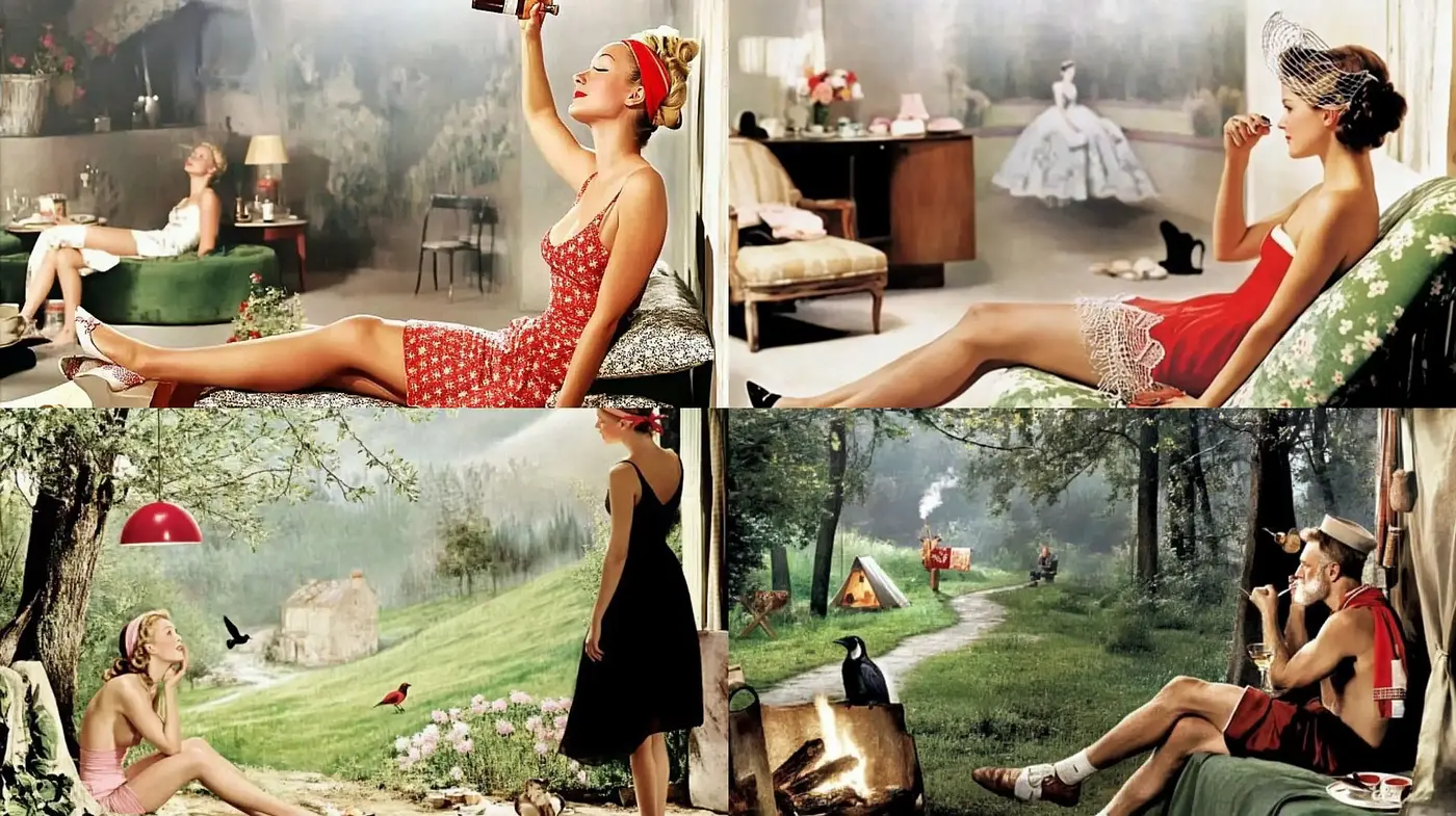 Ethereal Nostalgia: A Fusion of Vintage Vogue and Pastoral Reverie - Midjourney sref style