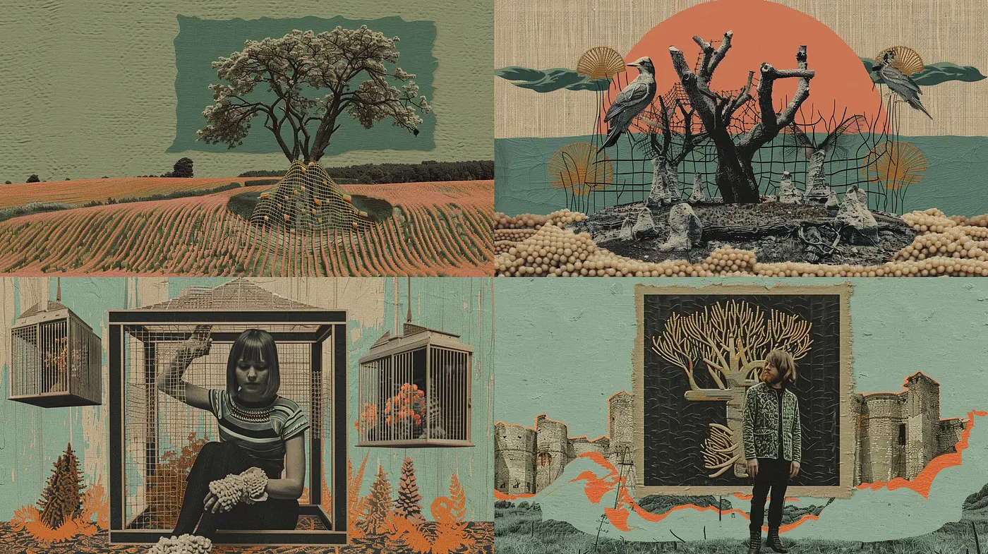 Retrofuturistic Collage with Earthy Surrealism - Midjourney sref style
