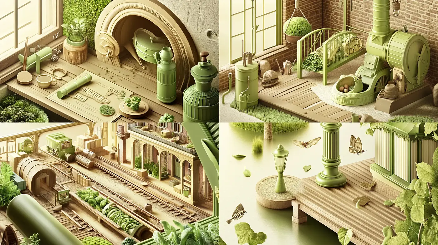 Harmonious Verdant Visions: A Fusion of Natural Motifs and Mechanical Designs - Midjourney sref style