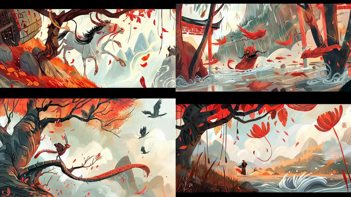Vibrant and Dynamic Illustrative Style with Nature Themes - Midjourney sref style