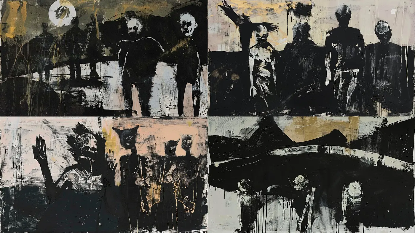 Monochrome Mystery: A Fusion of Abstract Expressionism and Grunge Elements - Midjourney sref style