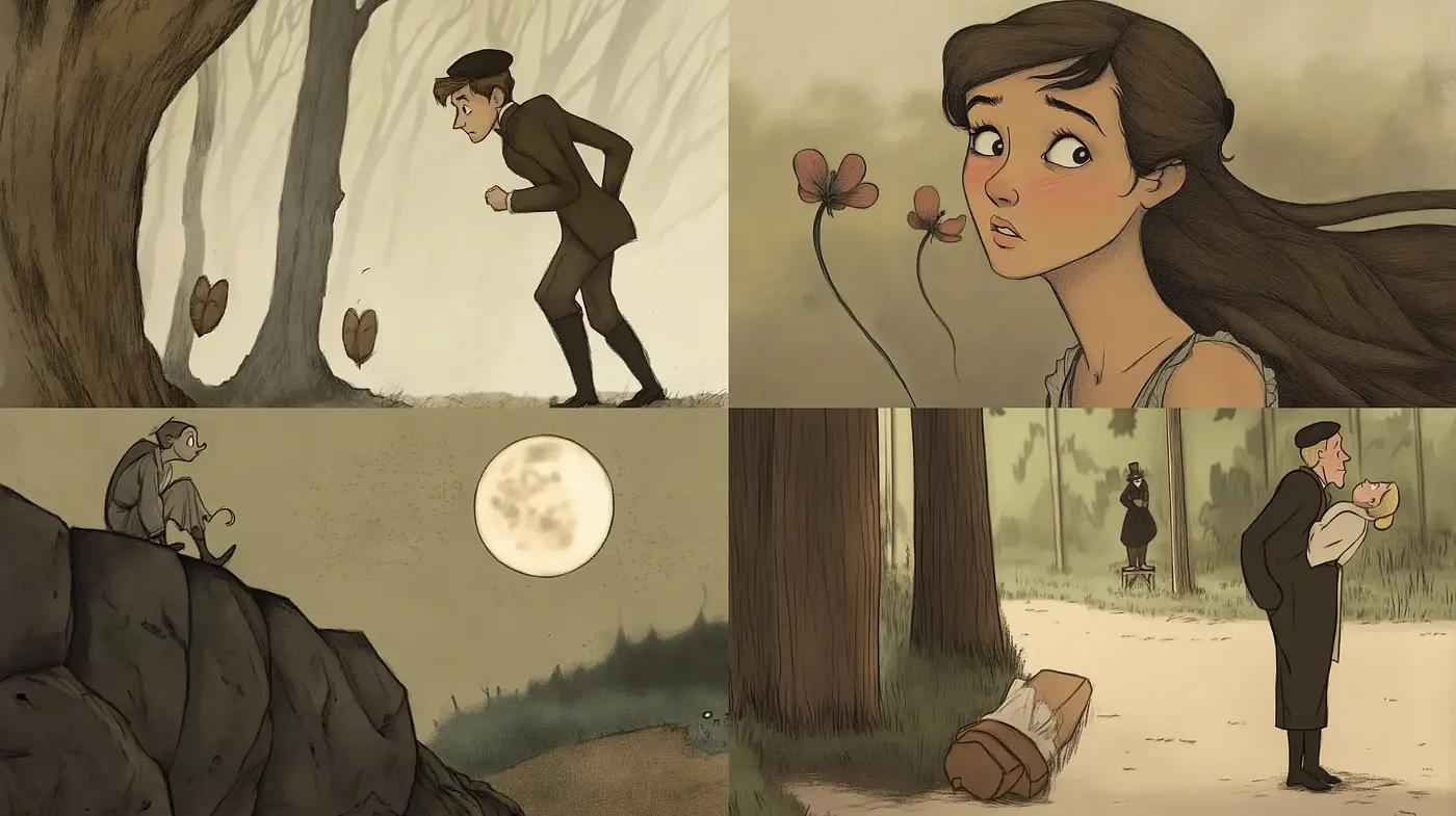 Whimsical Sepia-Toned Storybook Illustrations - Midjourney sref style