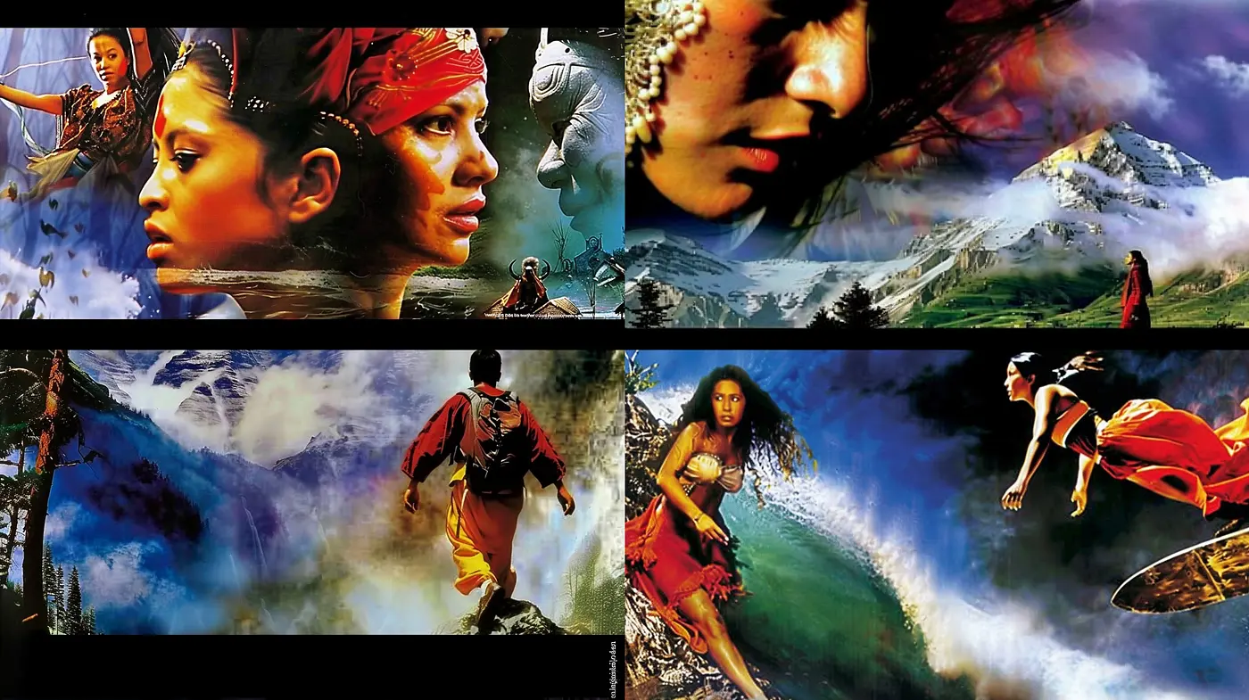 Ethereal Dreamscapes in Surrealistic Hues: A Homage to Cinematic Fantasy - Midjourney sref style