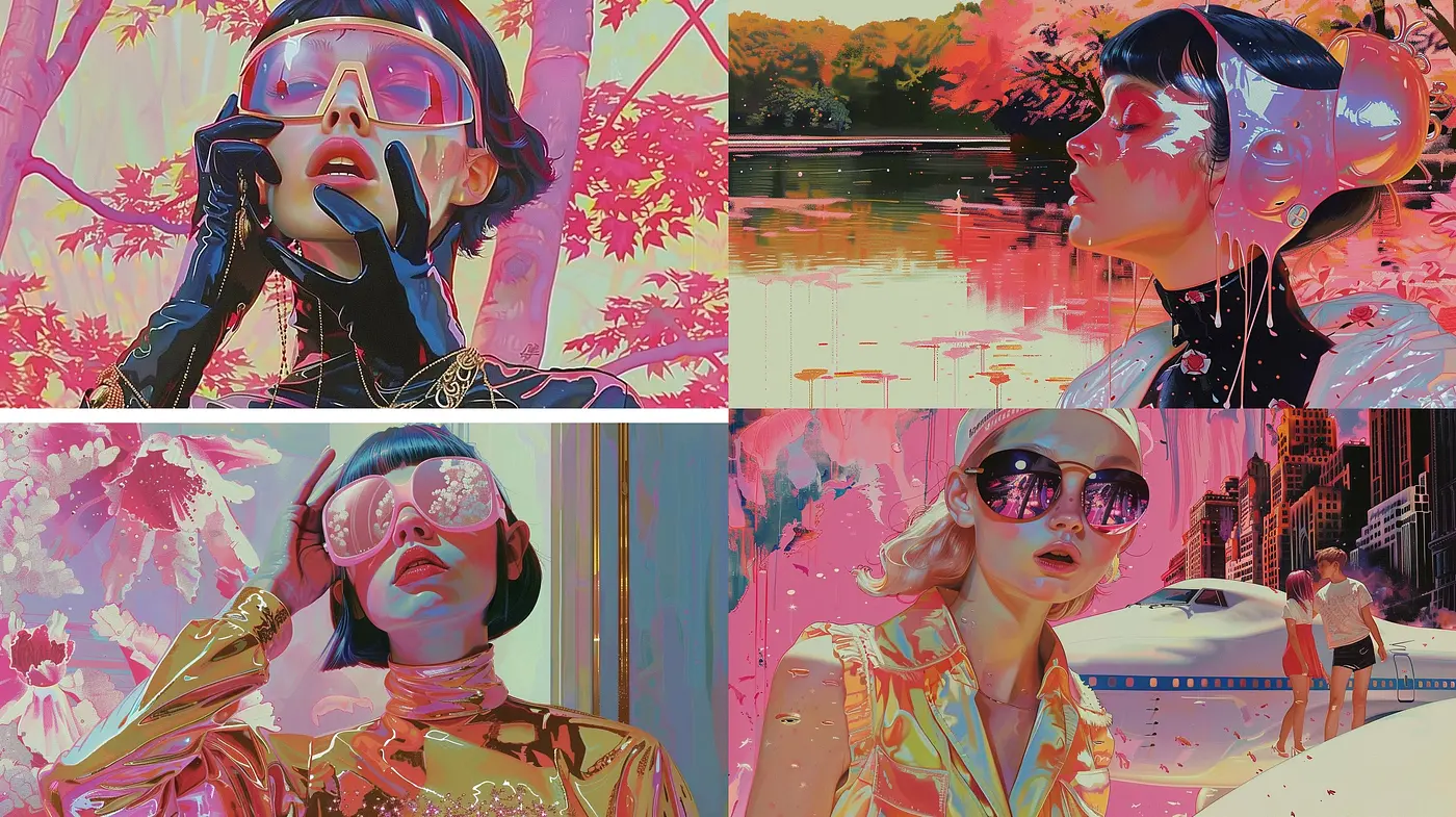 Ethereal Synthwave Dreamscape: A Nostalgic Harmony of Neon and Pastel - Midjourney sref style