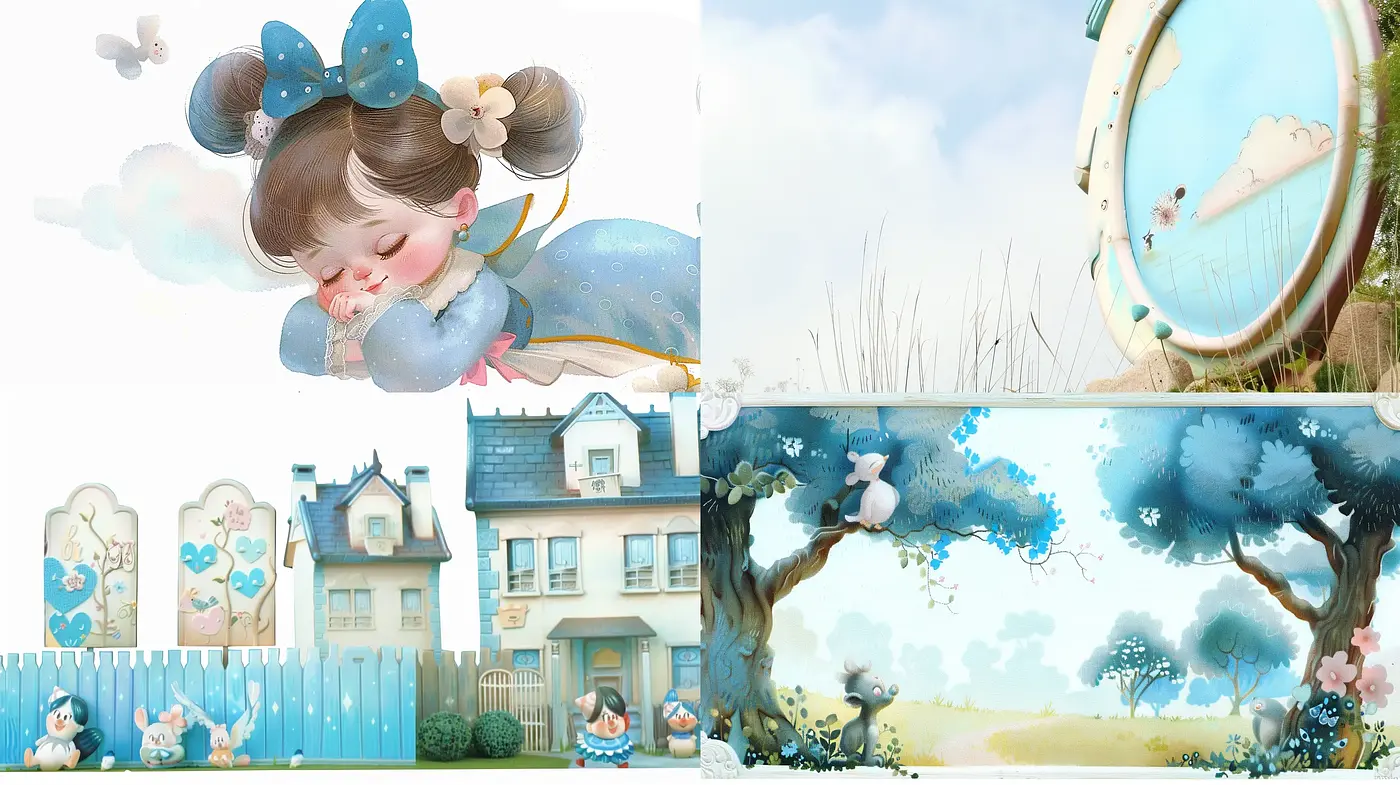 Whimsical Pastel Dreamscape: A Fusion of Soft Hues and Gentle Illustrative Details - Midjourney sref style