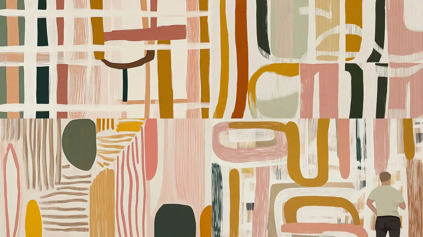Abstract Harmony in Pastel: A dance of organic shapes and subdued hues - Midjourney sref style