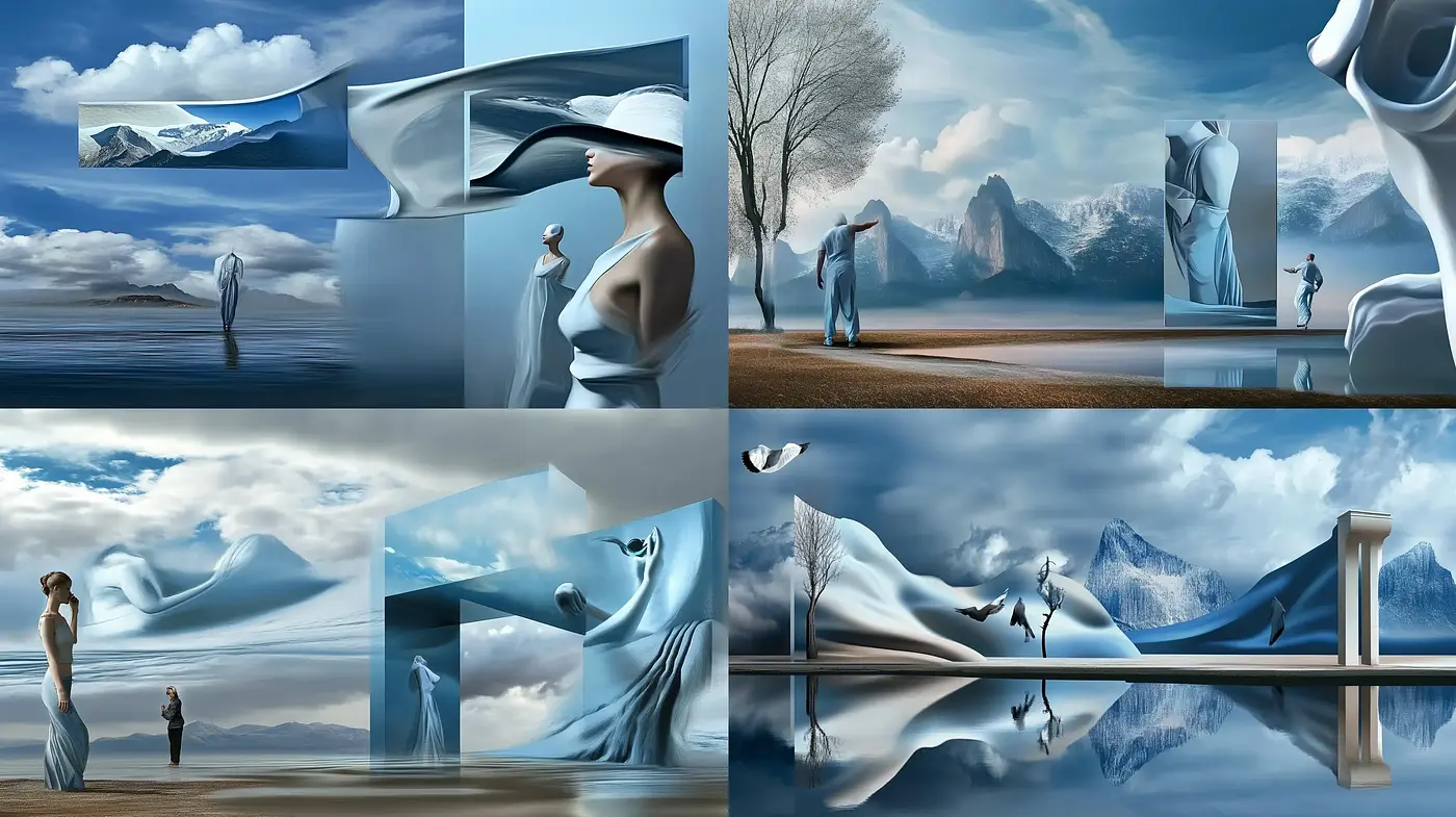 Surrealistic Dreamscape: Ethereal Visions in Monochromatic Blue - Midjourney sref style