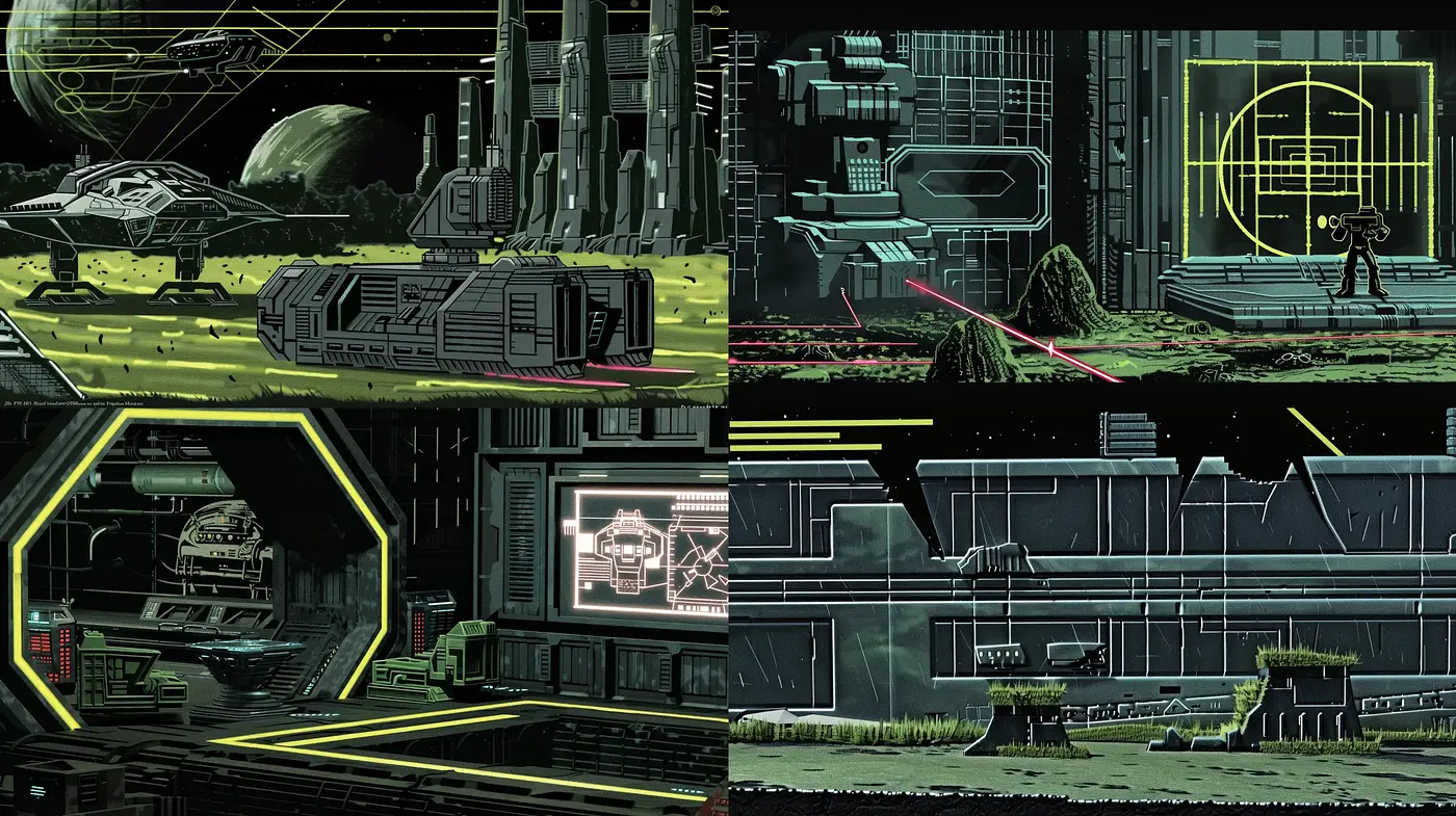 Neon-Lit Retrofuturistic Dystopia - Midjourney sref style