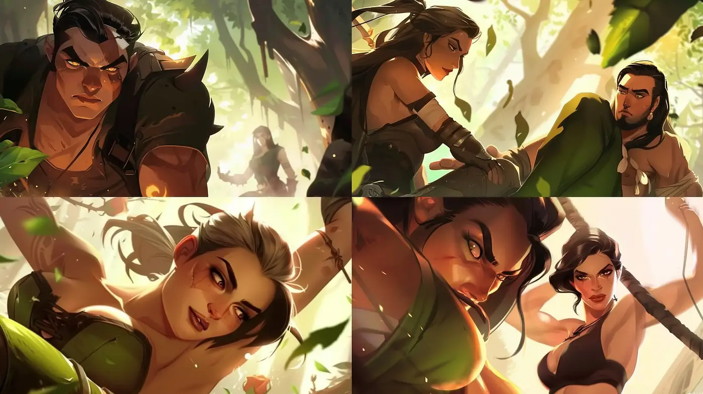 Lush and Dynamic Fantasy Illustration Style with Warm Tones and Soft Lighting - Midjourney sref style