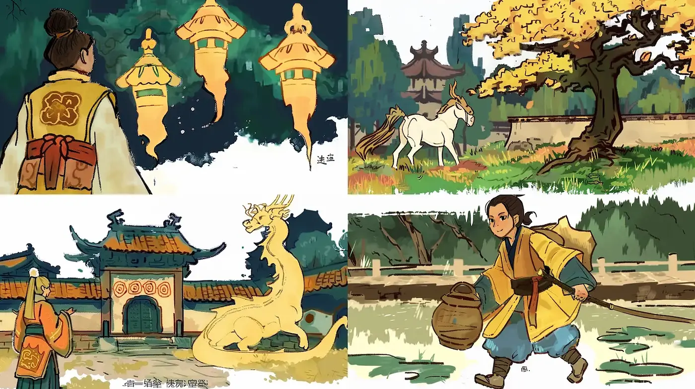 Whimsical Fusion of Eastern Traditions and Playful Storytelling - Midjourney sref style