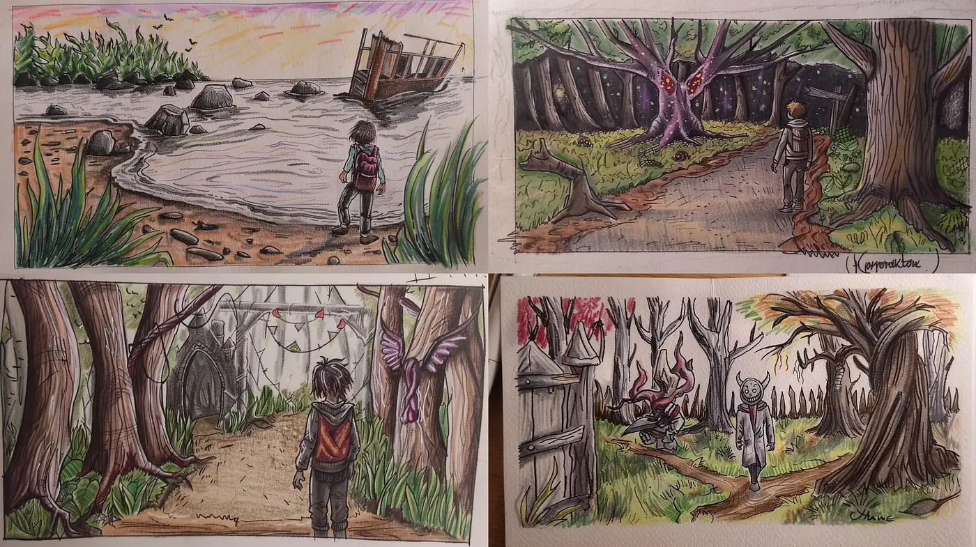 Consistent Hand-drawn Exploration through Natural and Mystical Paths - Midjourney sref style