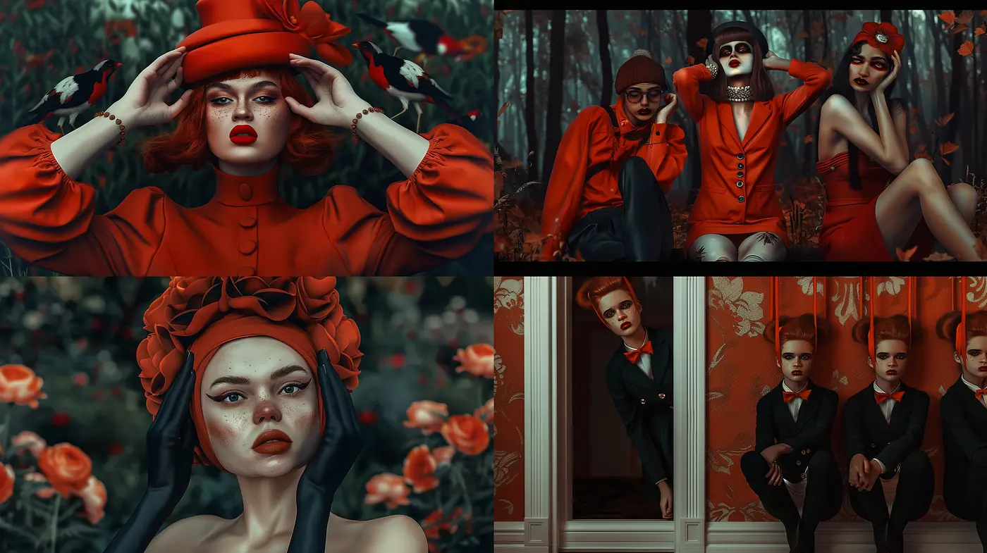 Ethereal Red Elegance with a Surreal Touch - Midjourney sref style
