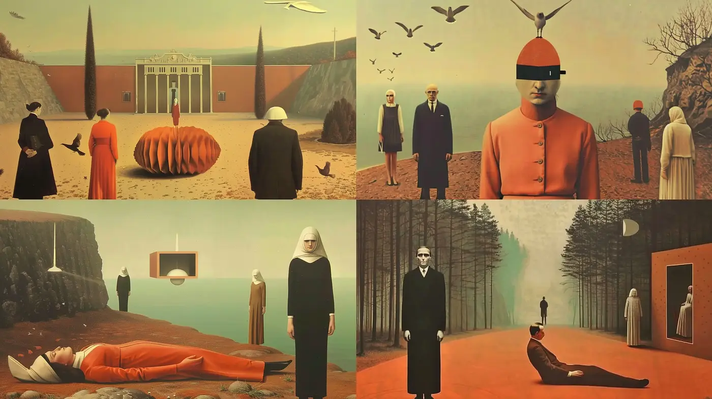 Surreal Autumn Dreamscape: A Homage to the Silent Narratives of Giorgio de Chirico - Midjourney sref style