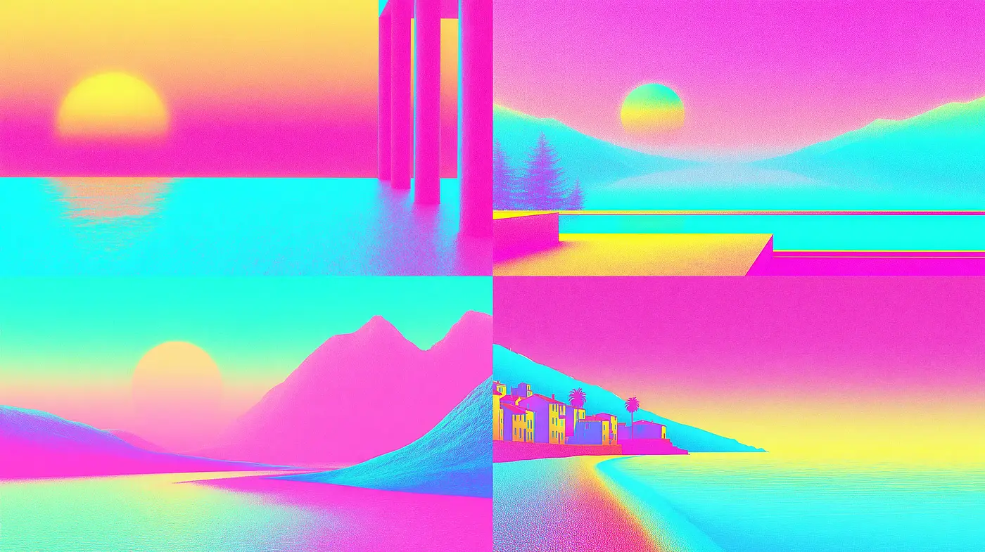 Vibrant surreal landscapes with a dreamy aesthetic - Midjourney sref style