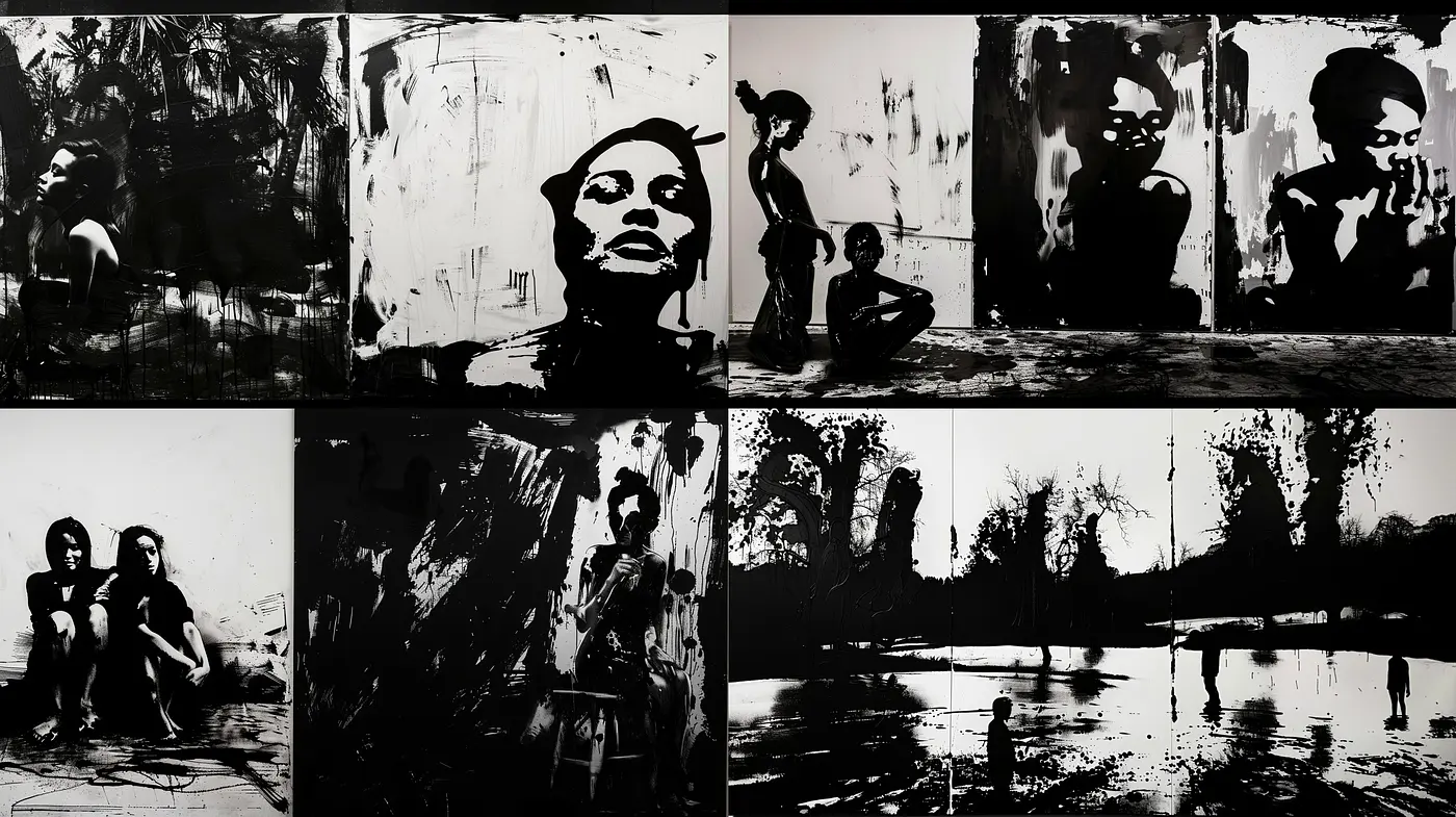 Monochromatic Abstract Expressionist Reverie - Midjourney sref style