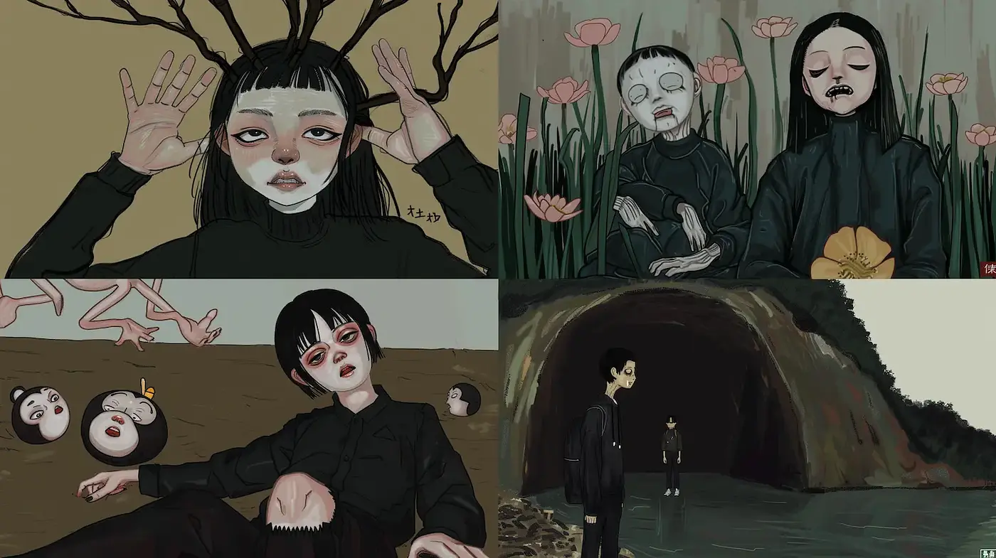 Surreal and Eerie Illustrations with a Dark Aesthetic - Midjourney sref style