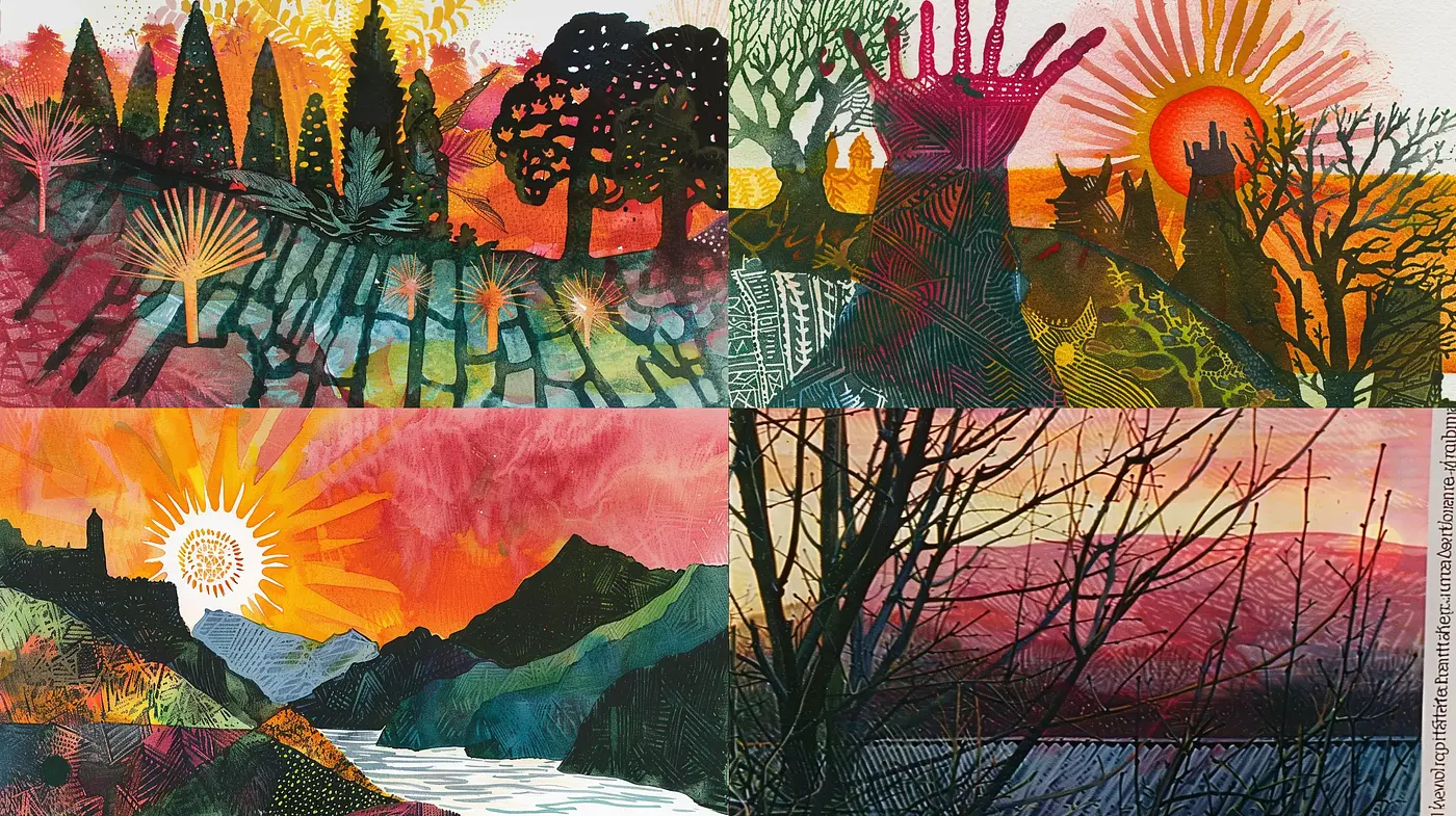 Dusk and Dawn: A Tapestry of Nature's Textured Twilight - Midjourney sref style