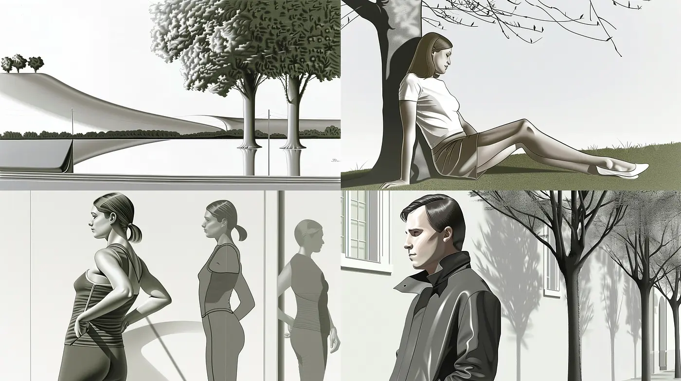 Monochromatic Elegance: A Study of Grayscale Contours and Textural Consistency - Midjourney sref style