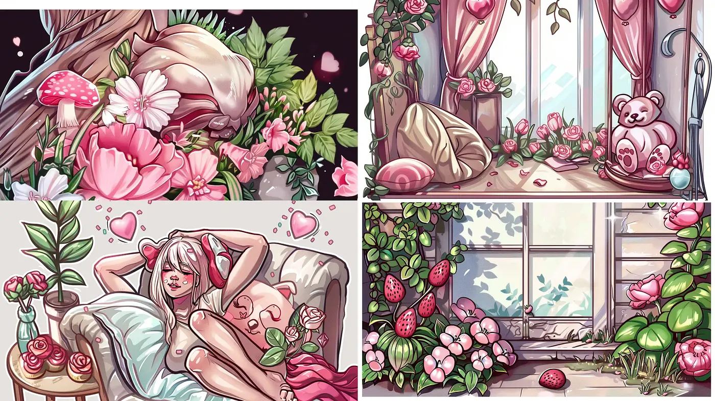 Enchanted Blossom Elegance: A Whimsical Floral Fantasy - Midjourney sref style