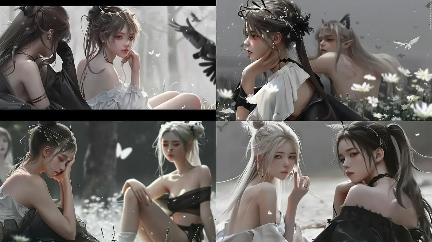 Dreamlike Serenity in Monochrome Fantasy - Midjourney sref style