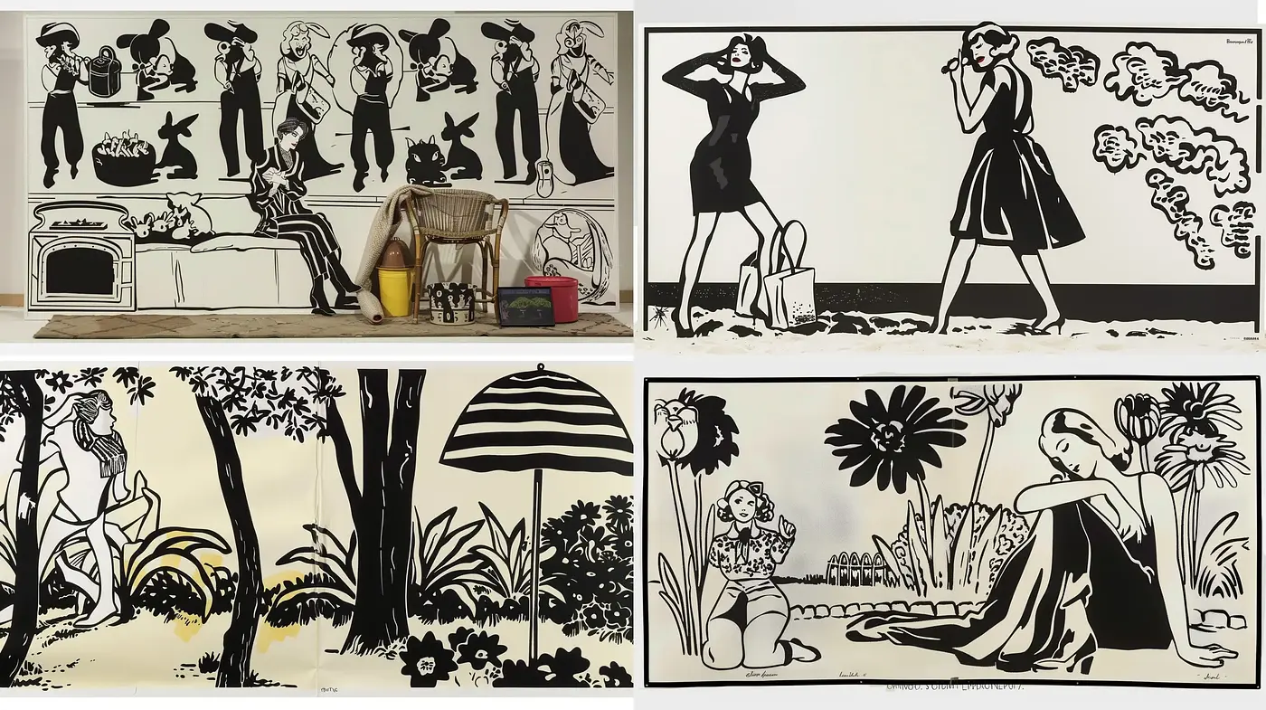 Monochromatic Vintage Silhouettes with a Modernist Twist - Midjourney sref style