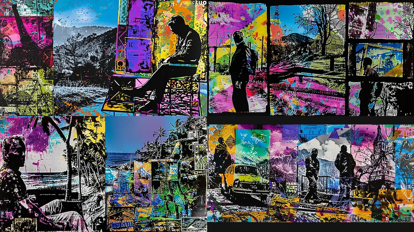 Vibrant Pop Art with a Retro Feel Reflecting Urban Landscapes and Figures - Midjourney sref style