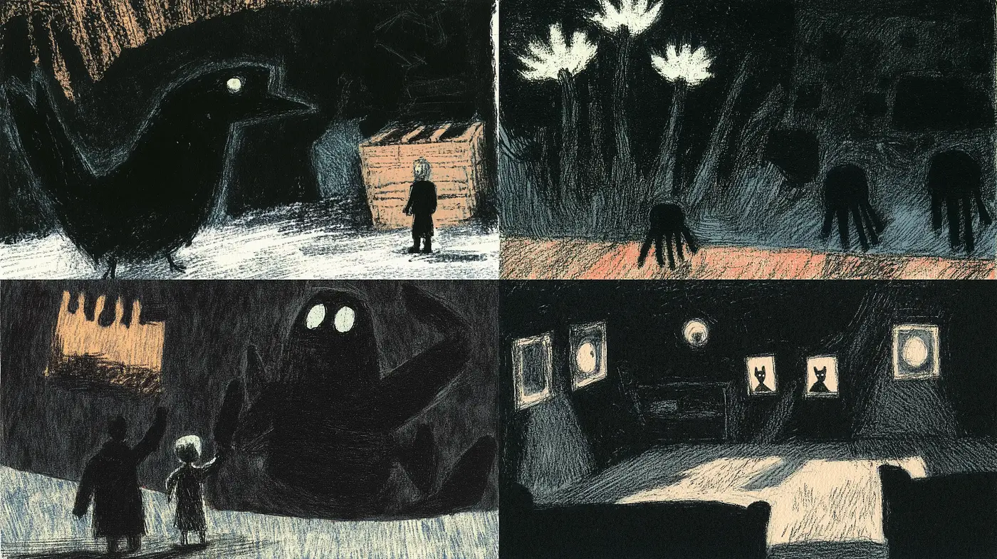 Eerie Nocturnal Vistas with Surrealistic Charm - Midjourney sref style
