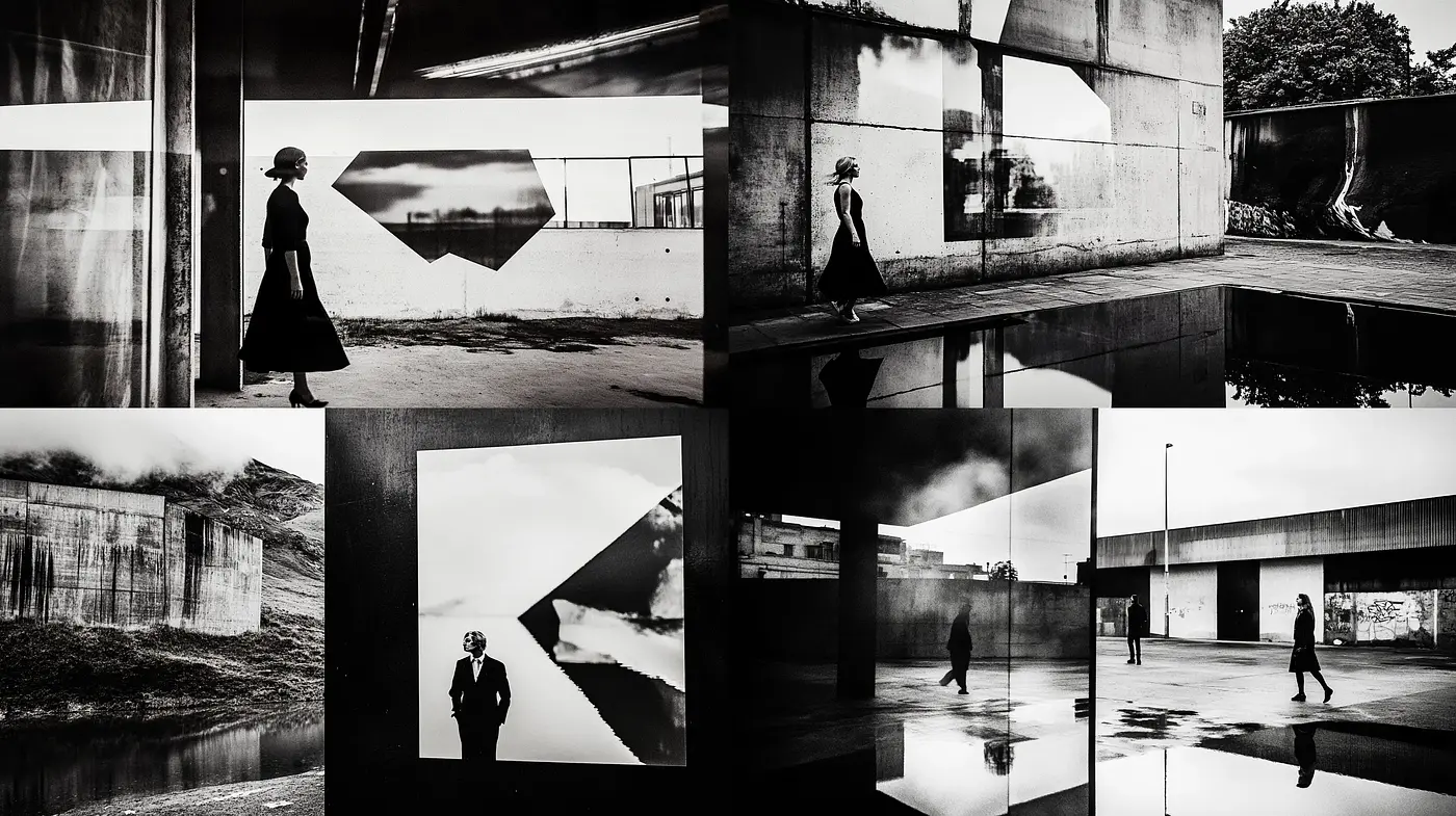 Monochromatic Industrial Elegance with a Contemporary Noir Edge - Midjourney sref style