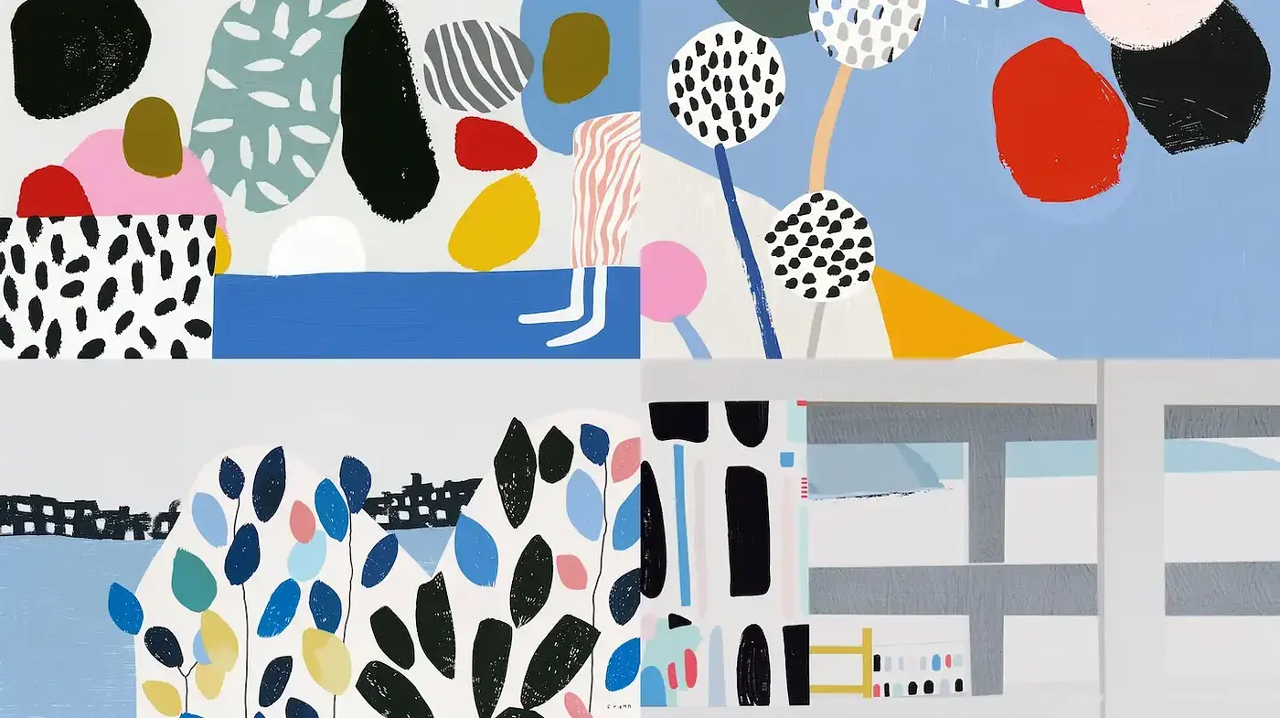 Contemporary Abstract Composition with Playful Shapes and Textures - Midjourney sref style