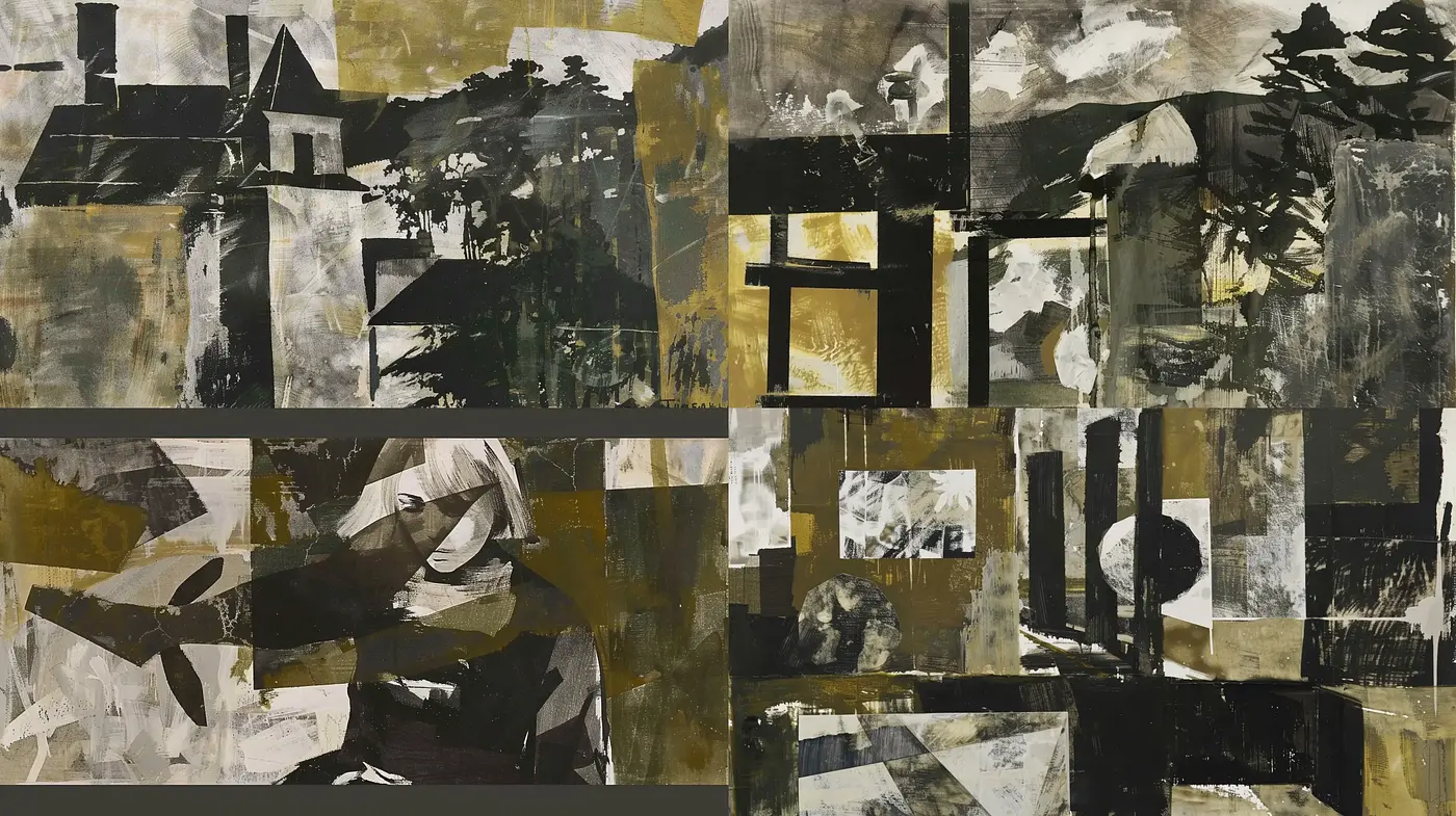 Abstract Fragmentation - A Mosaic of Monochromatic Memories - Midjourney sref style