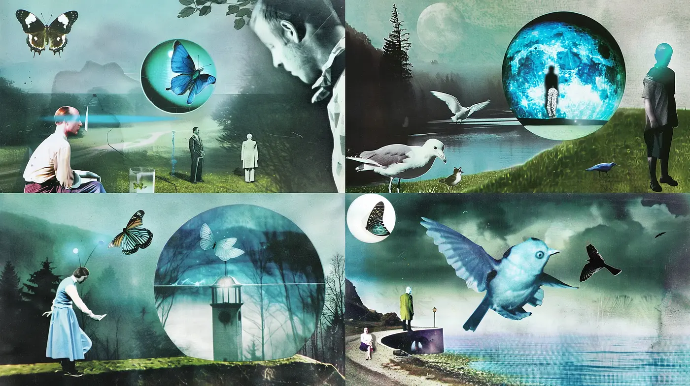 Surreal Dreamscape Montage with Ethereal Overtones - Midjourney sref style