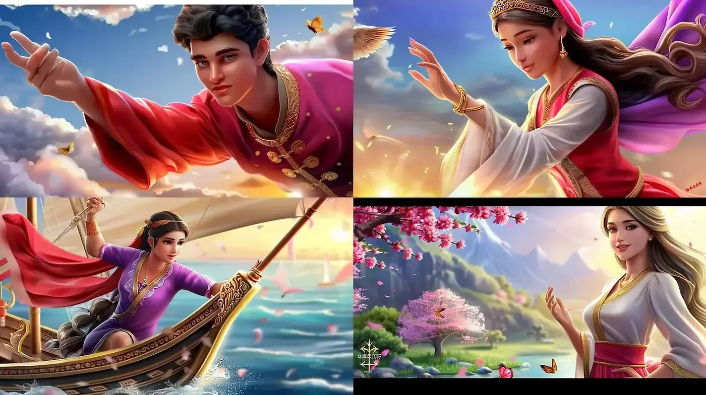 Vibrant and emotive fantasy artwork with a blend of tradition and lush landscapes - Midjourney sref style