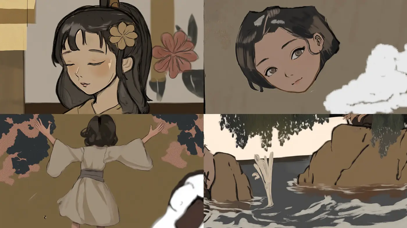 Harmonious Sepia-Toned Anime-Inspired Illustrative Visions - Midjourney sref style