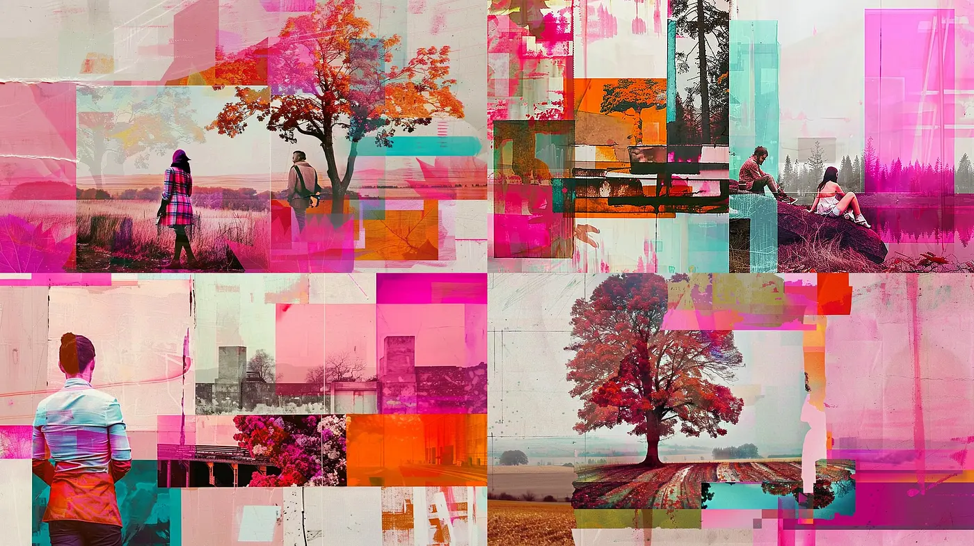 Fragmented Pastoral Dreamscape: A Fusion of Vivid Abstract Expressionism and Serene Naturalism - Midjourney sref style