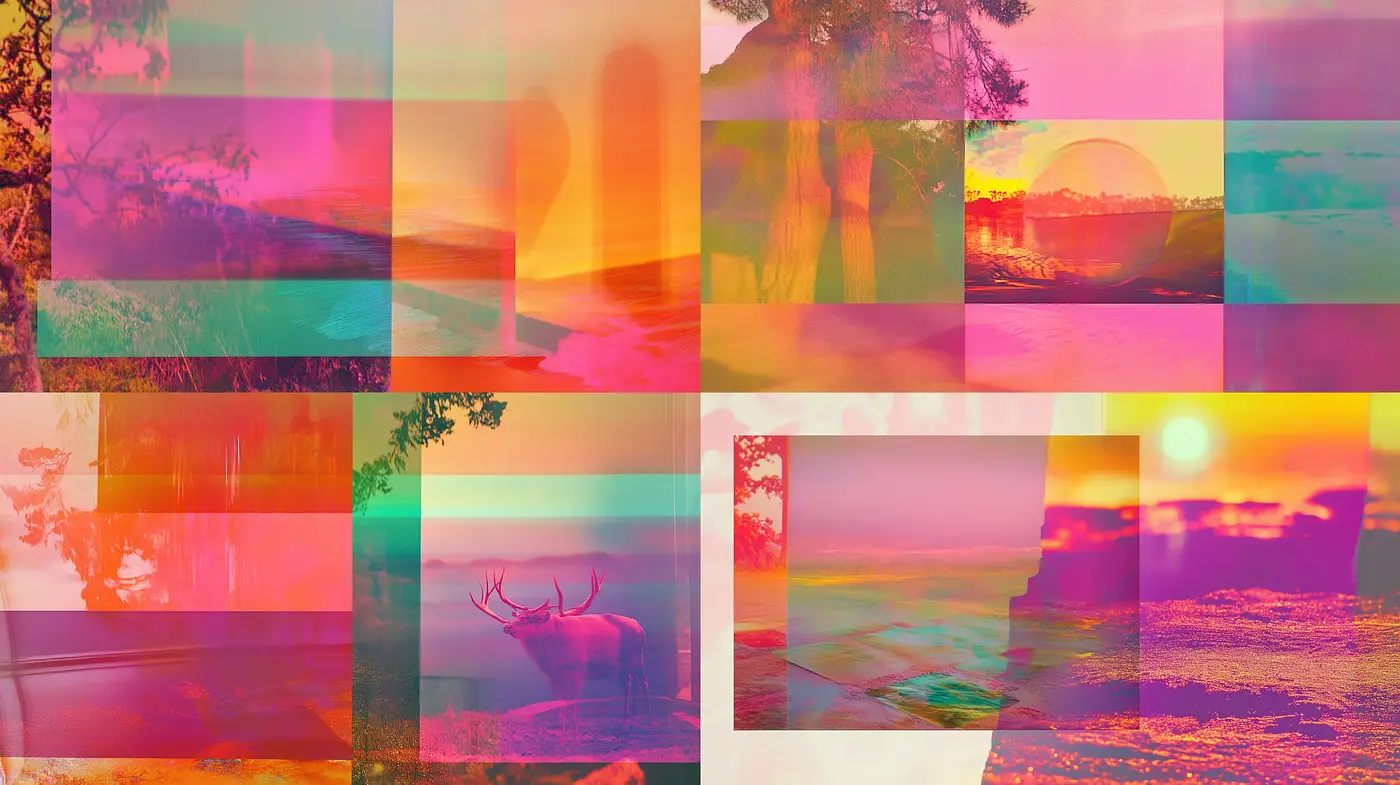 Luminous Dusk: A Dreamlike Fusion of Surrealist Landscapes and Neon Glitch Art - Midjourney sref style