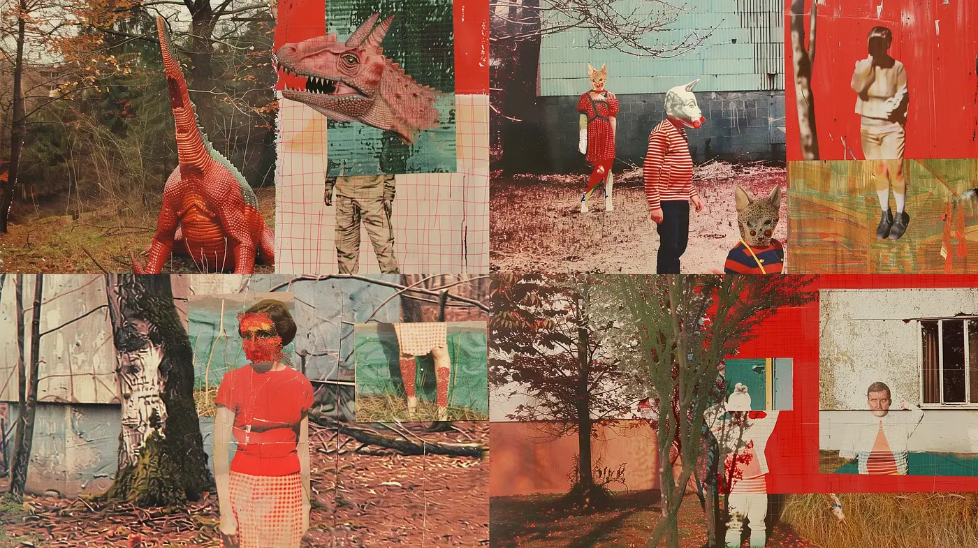 Dystopian Collage of Altered Realities - Midjourney sref style