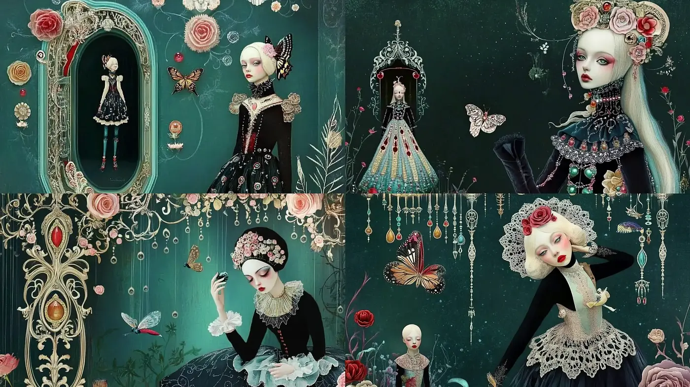Ethereal Gothic Elegance: A Fusion of Baroque Opulence and Surreal Fantasy - Midjourney sref style