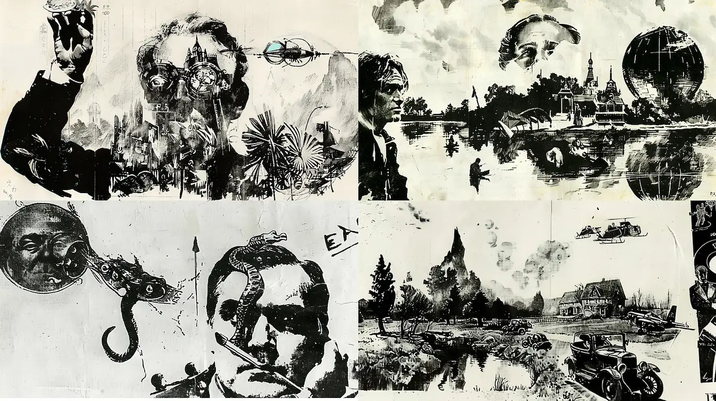Dynamic and Abstract Noir Art with Surreal Elements - Midjourney sref style