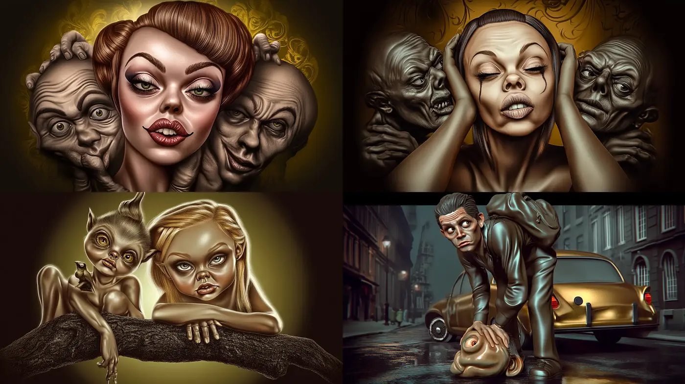 Surreal Caricature Mastery with Gothic Overtones - Midjourney sref style