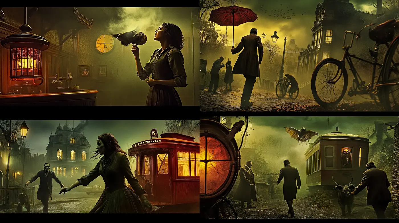Eerie Twilight Tales: A Cinematic Homage to Dickensian and Gothic Environments - Midjourney sref style