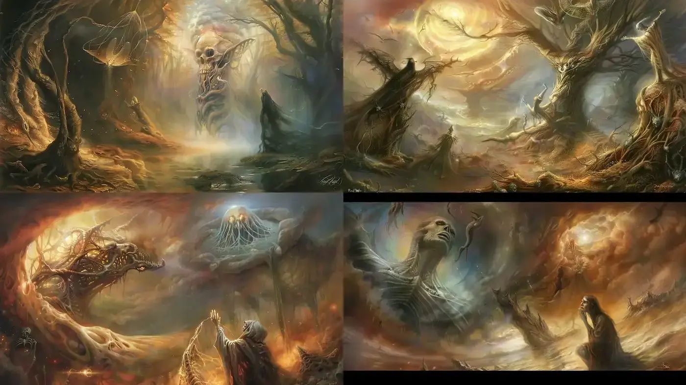 Ethereal and Surreal Landscapes with Organic Elements - Midjourney sref style