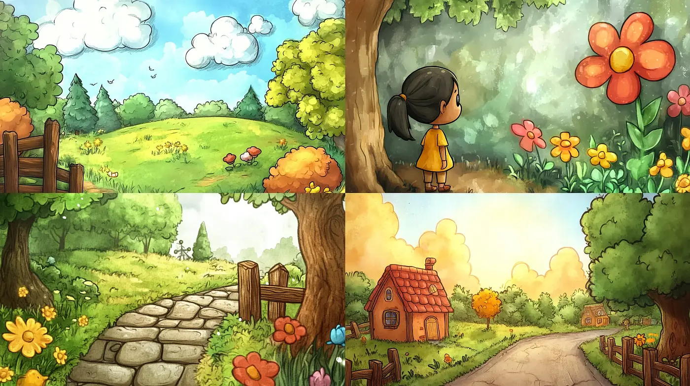 Enchanted Storybook Harmony in Lush Landscapes - Midjourney sref style