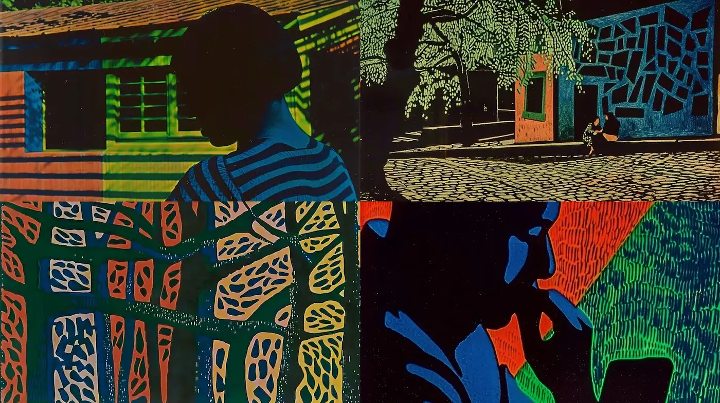 Vibrant and Geometric Exploration of Human Forms and Architecture - Midjourney sref style