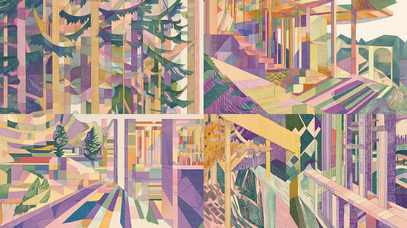 Geometric Abstraction with a Harmony of Pastel Tones - Midjourney sref style