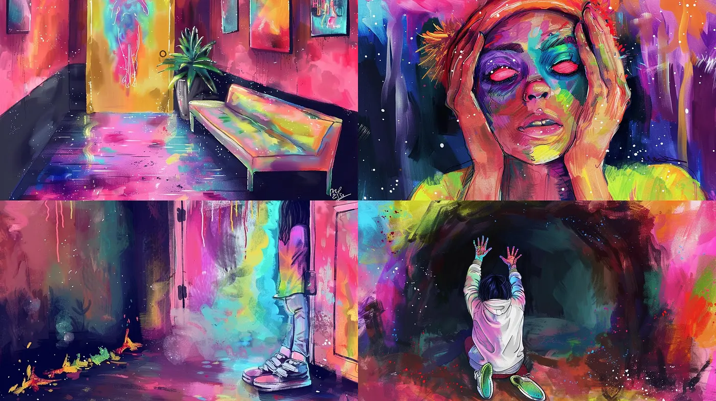 Chromatic Dreamscape: A Fusion of Vibrant Expressionism and Dreamlike Surrealism - Midjourney sref style